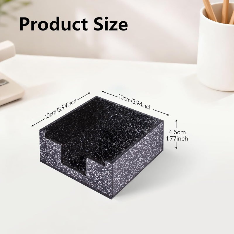 Luminzo Black Sparkling Sticky Note Holder, Glitter Acrylic Organizer, 3.94 x 3.94 in Multi-Use Tray for Office, School & Home Desk - Image 2